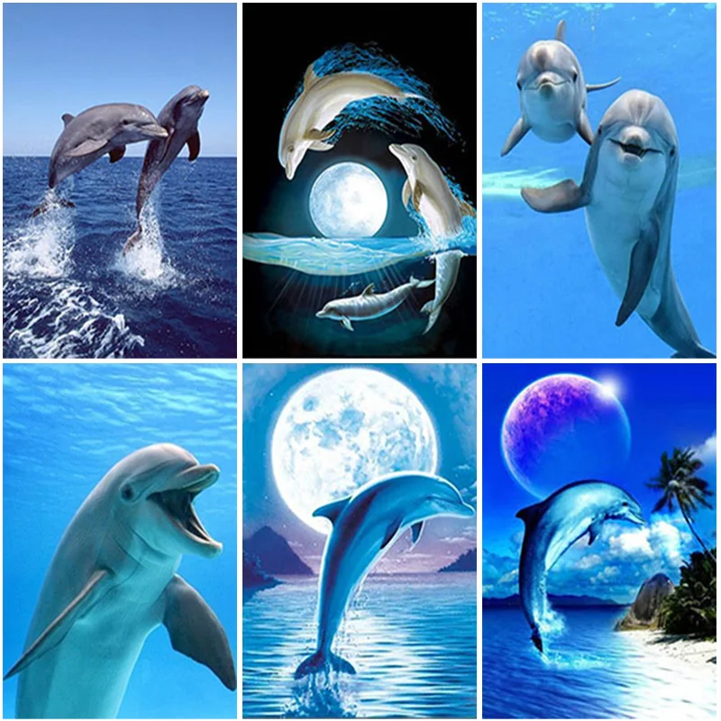 

5D Diamond Painting Full Round Square Drill Dolphin Diamond Embroidery Cross Stitch Animal Rhinestone Mosaic Handmade Gift