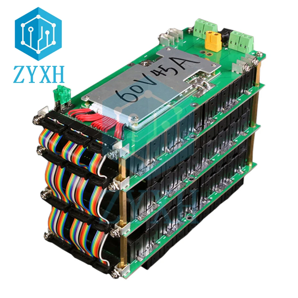 Фото BMS 17S Power Wall 60 в 18650 аккумуляторных батарей, коробка-держатель 45 А, зарядная плата, слой, встроенный блок питания «сделай сам» для электровелос... №1