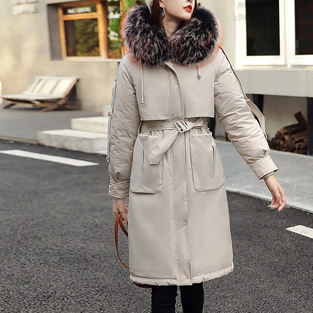 SAGACE Новое модное женское длинное пальто с большим меховым воротником осенне