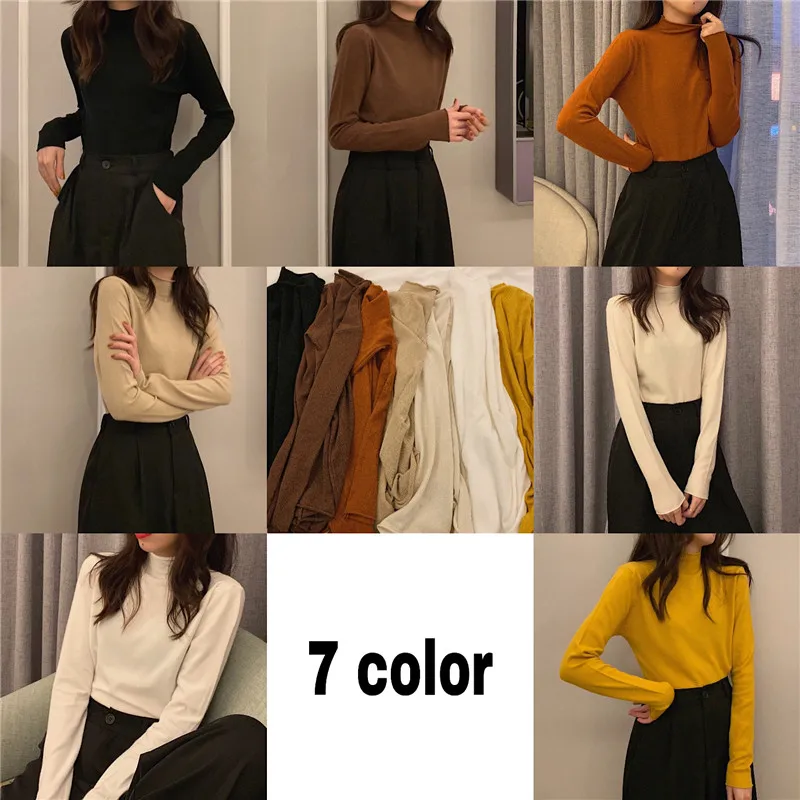 Autumn Sweaters Women Turtleneck Full Sleeve Simple Pullovers Korean Chic Female Bottomingknitted Jumpers Cotton Tops Clothes | Женская