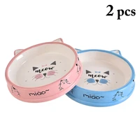 2pcs dog cat bowls ceramic travel cartoon cute cat feeding feeder water bowl for pet dog cats puppy outdoor food dish