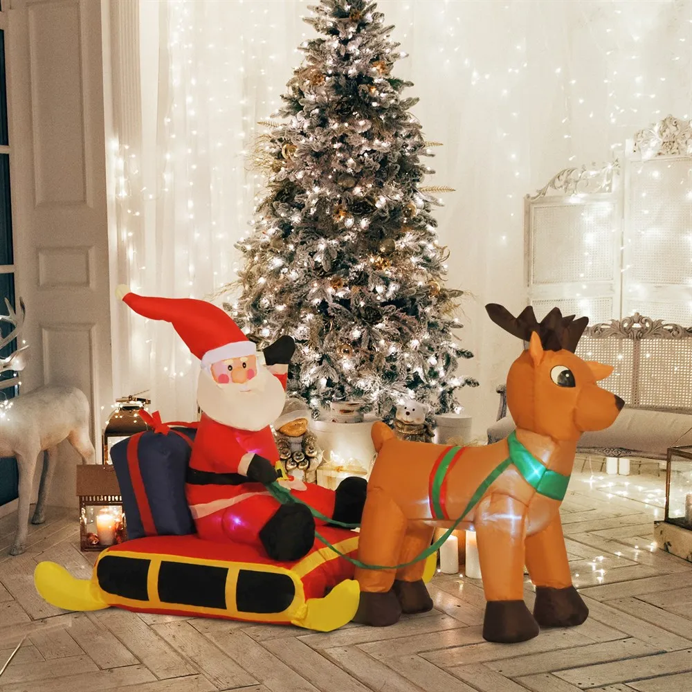 HOMCOM Decoracion Navidena надувной Papa и I Love Noel con Рино 8 Luces светодиодный потолочный интерьер y