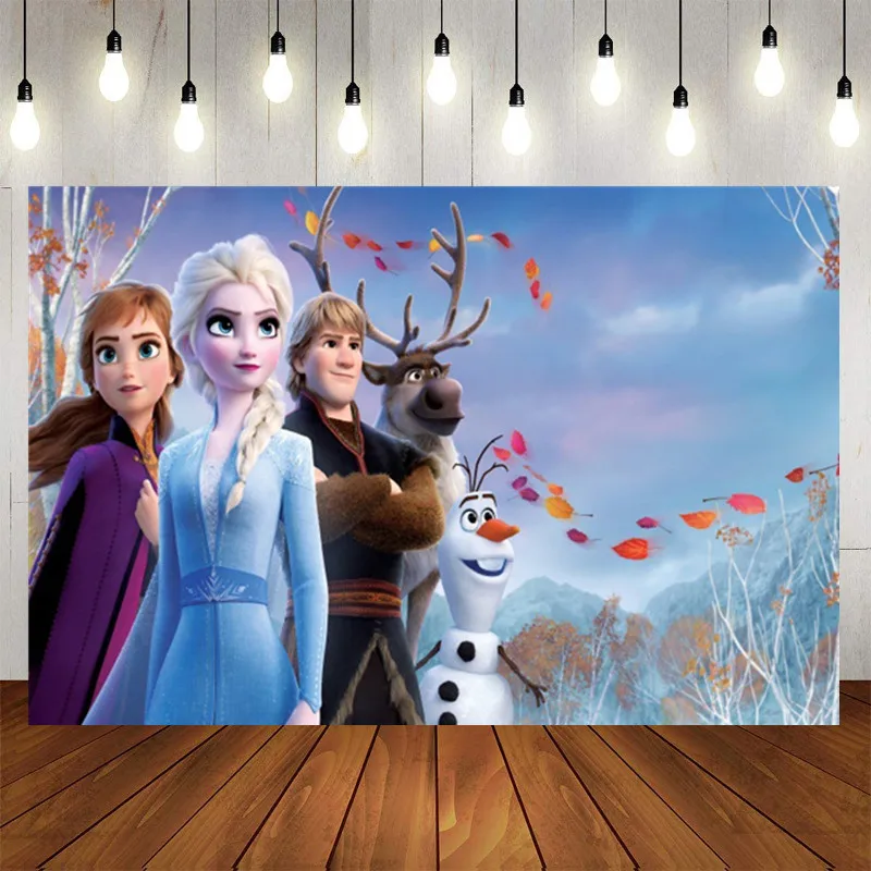 Fondo de princesa de Frozen de Disney, decoraci&oacute;n de zona de fotos de Anna y Elsa para ni&ntilde;os, fiesta de cumplea&ntilde;os, celebraci&oacute;n, evento-2