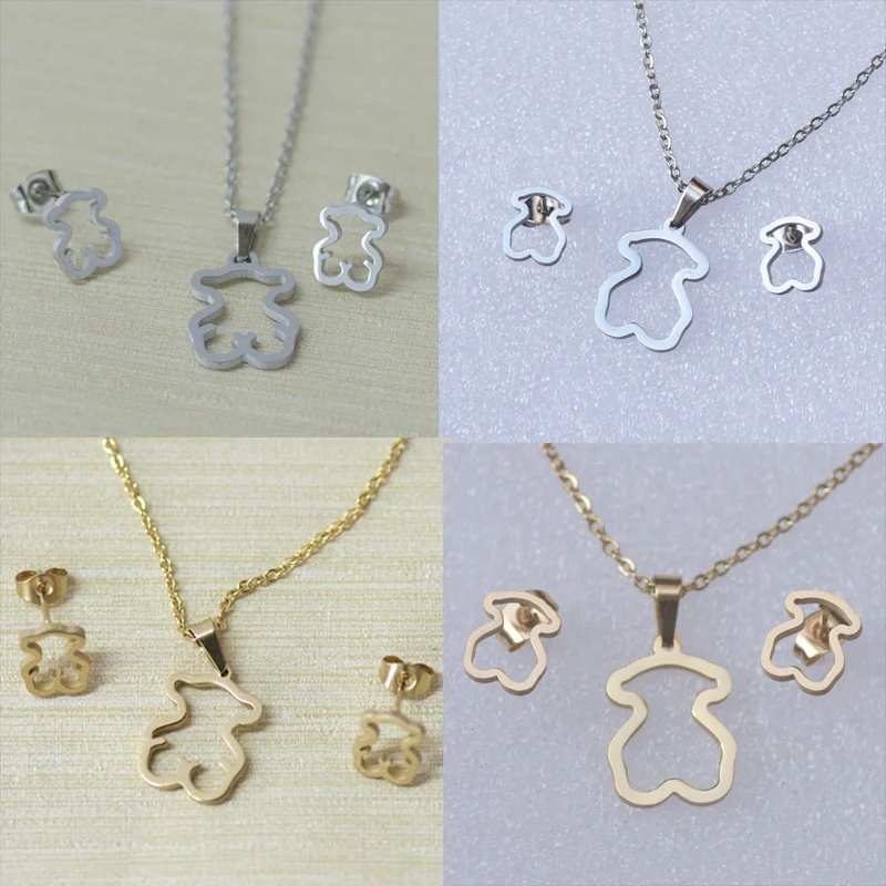 

Hot Style Stainless Steel Earring Pendant Set Memorial Bear Animal Earring 10 mm