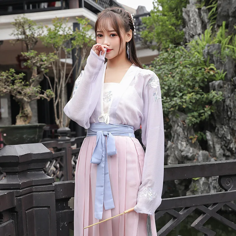 

Pink Chinese Traditional Hanfu Women Dynastie Tang Improved Han Element Skirt Vintage Costume Purple Top Clothes In Stock 2019