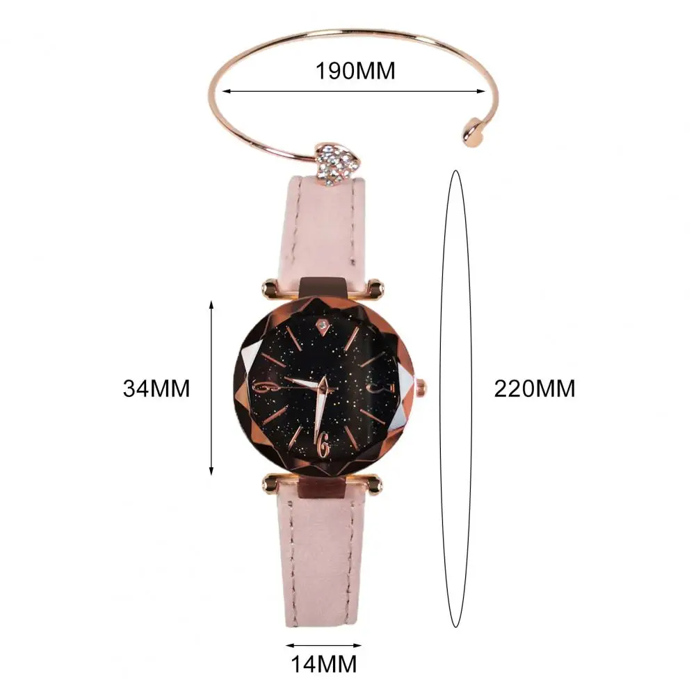 

2Pcs/Set Women Watch Starry Sky Round Dial Alloy Quartz Movement Bangle Watch Wristwatch for Women Office Quartz Wristwatches