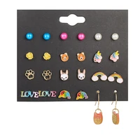 fashion jewelry 12 pair earrings women girl korean cute set love rainbow cat footprints earrings ins accessories wholesale