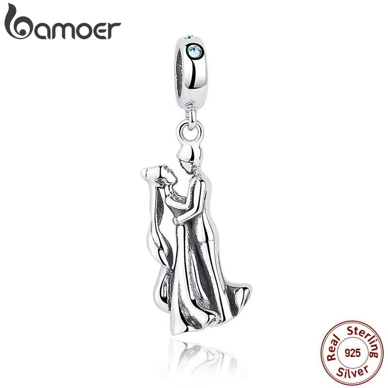 BAMOER модные 925 пробы Серебряные Кристаллы Подвеска талисманы подходят браслеты цепочки и ожерелья для влюбленных обручение подарок SCC026