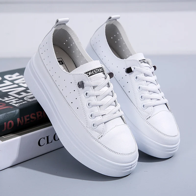 

Flat Platform Sneakers Women White Shoes 2021 Summer Breathable Casual Leather Shoes Fashion Female Footwear Ladies Creepers