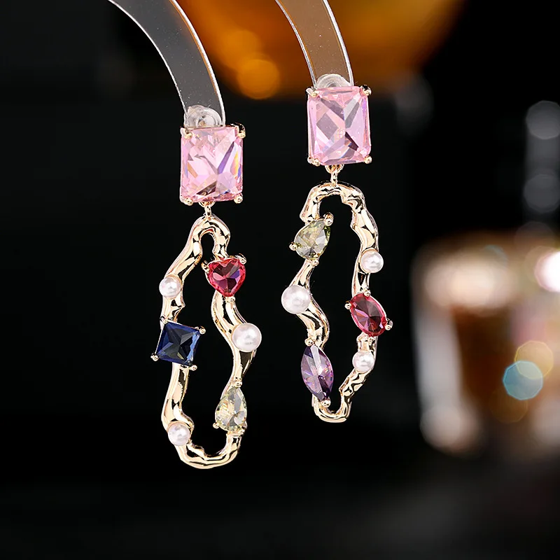 

Pinkdudu Fashion Colorful Crystal Glass Drop Earring Maxi Bohemian Large Long Purple Water Drop Earrings For Women Jewelry