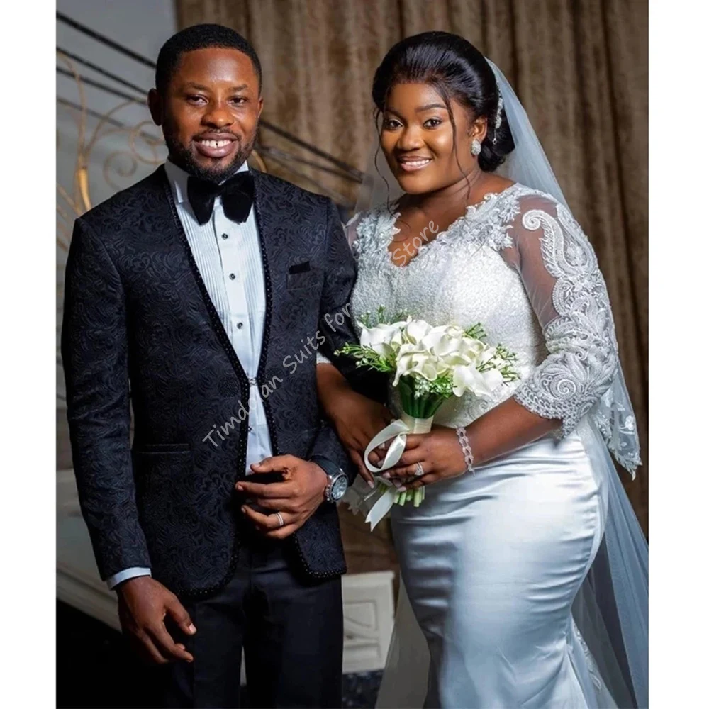 Черно-белые строчки тонкие мужские костюмы с принтом 2 шт. пиджак лацканами брюки