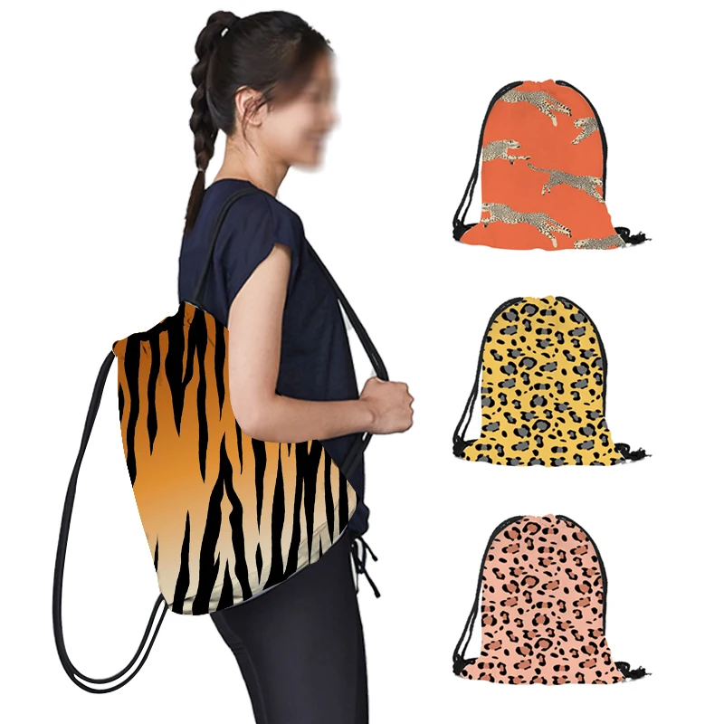 

Elegent Leopard Print Drawstring Bag for Women Men GYM Yoga Bag Zebra Tiger Stripe Cute Boys Girls Backpack Kids Bookbag Gift