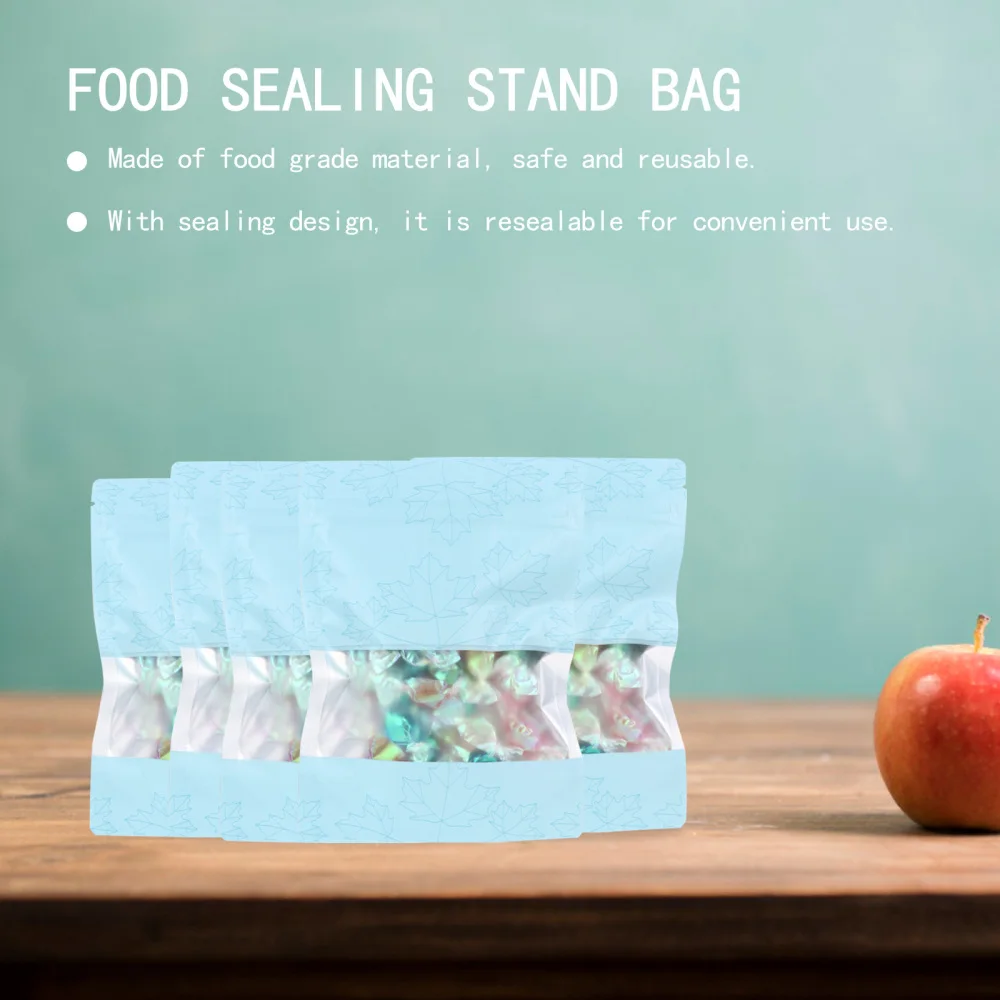 

100Pcs Window Dried Food Bags Maple Leaf Printed Sealing Stand-up Bags