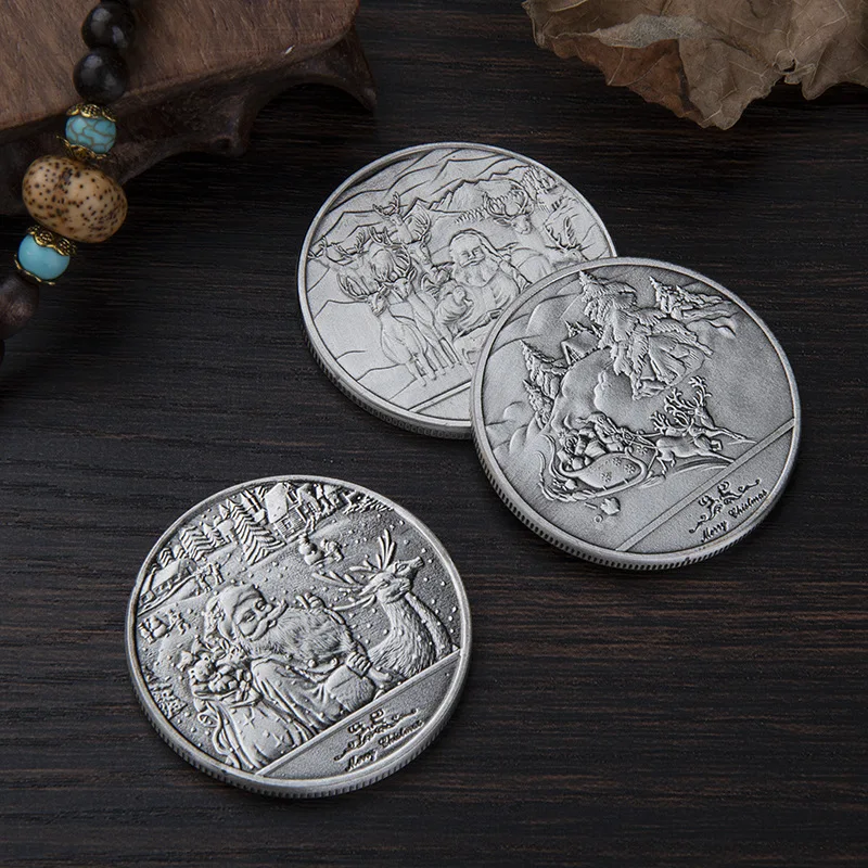 

2021 New Retro Merry Christmas Santa Elk Coin Collection Souvenir Challenge Art Happy New Year Gifts