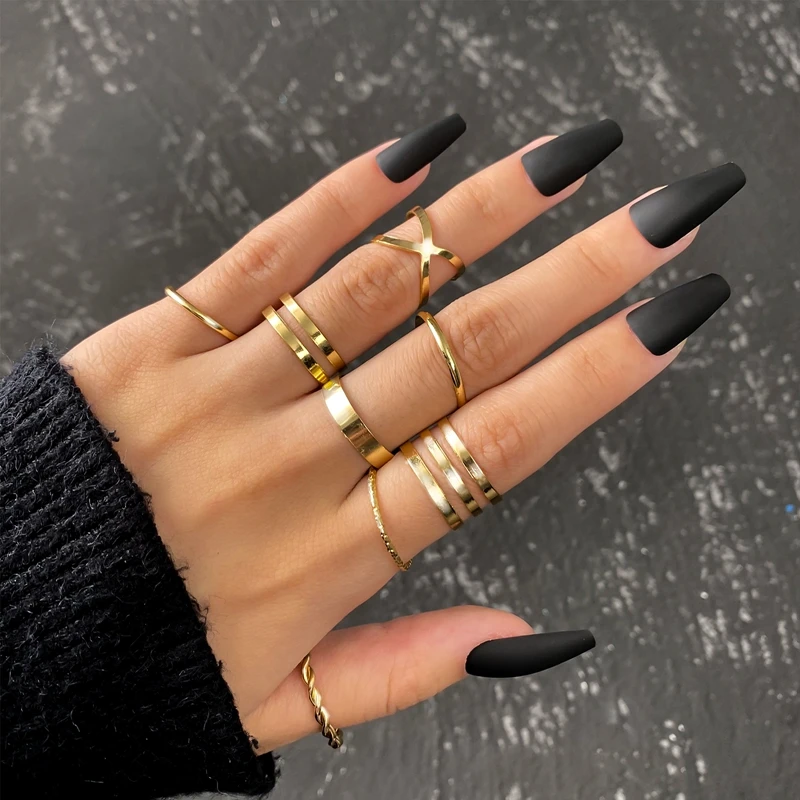 29 Styles Gold Color Round Hollow Geometric Rings Set For Women Fashion Cross Twist Open Ring Joint Ring Female Jewelry