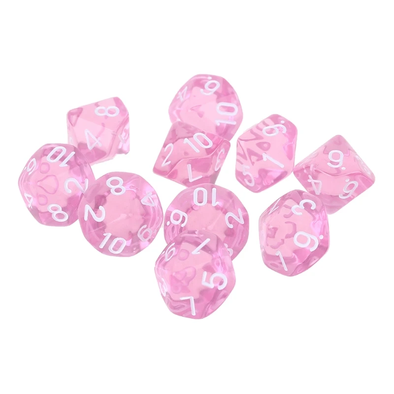 

10pcs/set Acrylic Polyhedral Dice Transparent Colors 10 Sided Dices Table Board Playing Game for Bar Pub Club Party F2TC