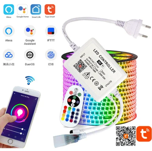 Умная Светодиодная лента TUYA 1-15 м с Wi-Fi 220 В RGB-лента голосовым управлением RGB 5050
