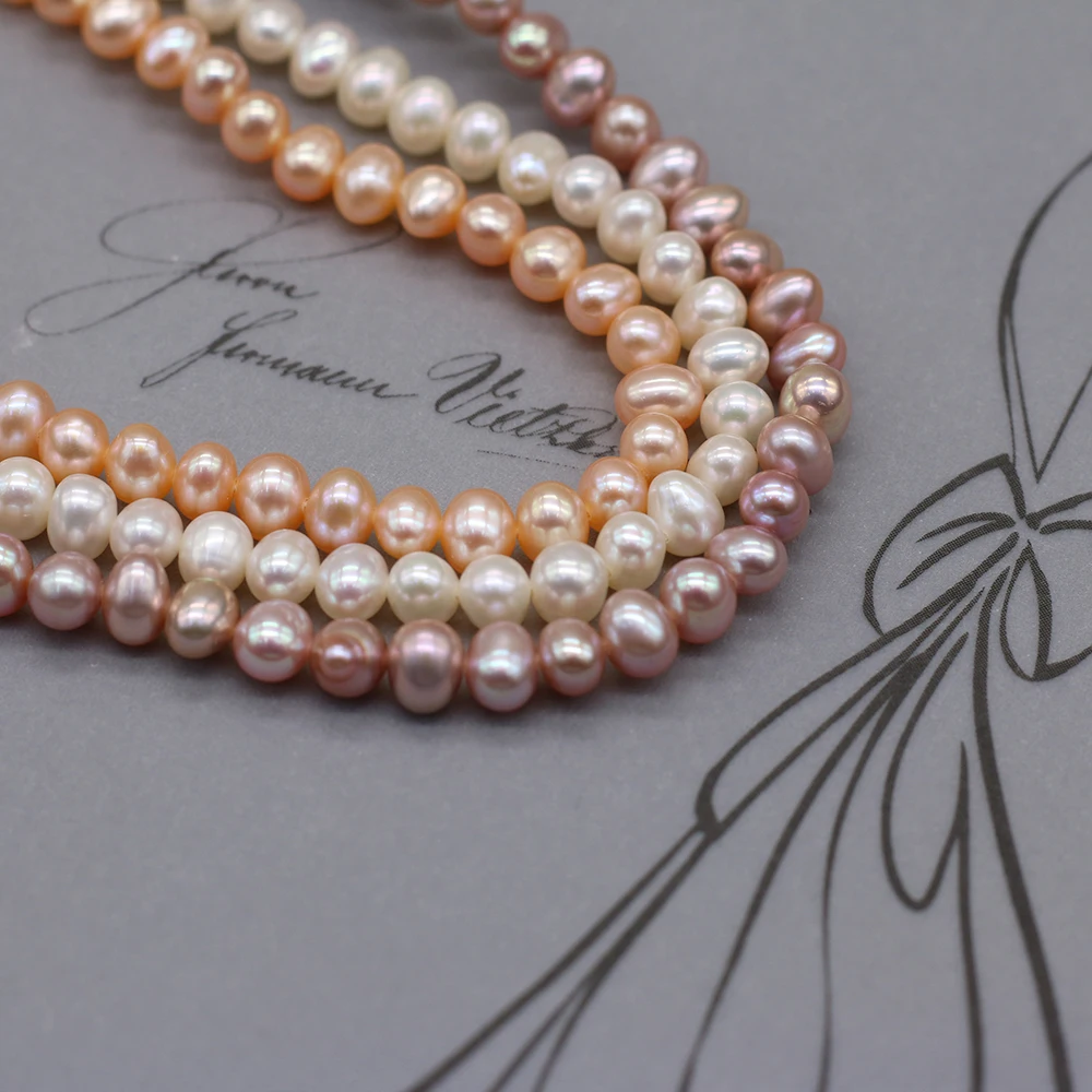 

2PCS100%Natural Freshwater Pearl White Orange Near Round Beads4-5MM For Jewelry Making Necklace AccessoriesDIY Healing Gift 36CM