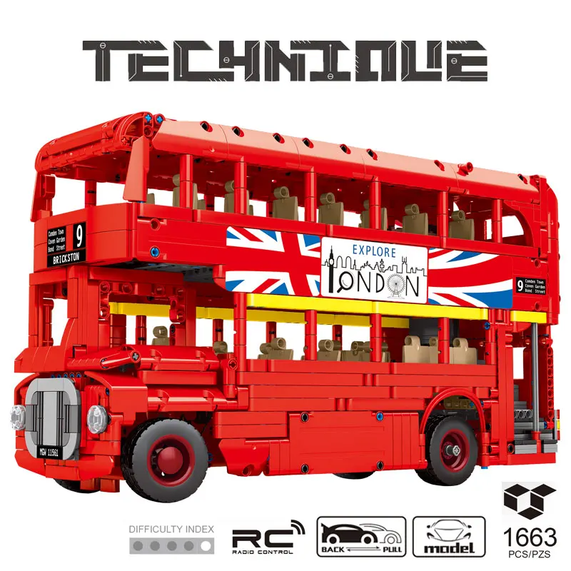 Двухслойный автобус Электрический конструктор город техническая улица вид