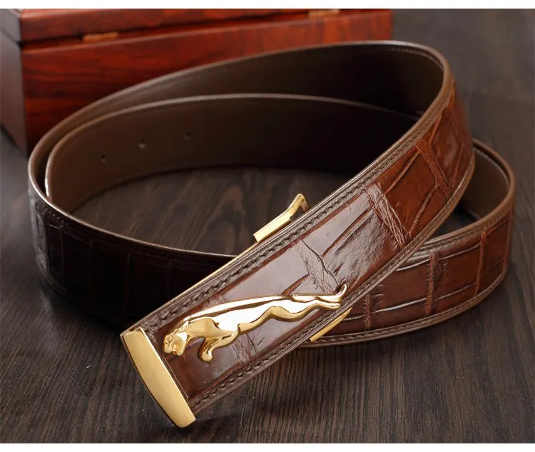 McParko Crocodile Mens Belts Luxury Genuine Leather Belt Men Original Brand Design Animal Buckle Leopard Jeans Waist Belts Brown