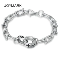 joymark 17cm sterling silver chain bracelet for women pure 925 silver fashion jewelry circle cross link chain bracelet tsb544