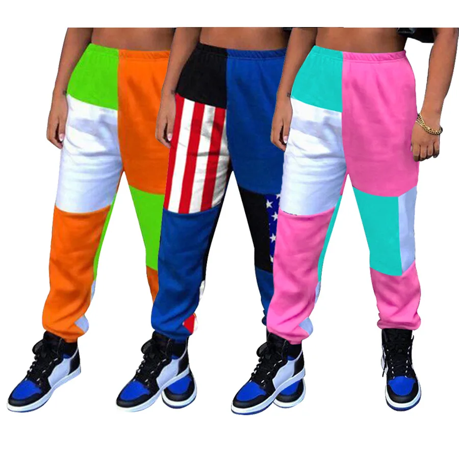 

Color Blocking Patchwork Casual Sweatpant Jogger Women High Waisted Sportswear Pant Trousers Casual Autumn Baggy Plus Size Pants