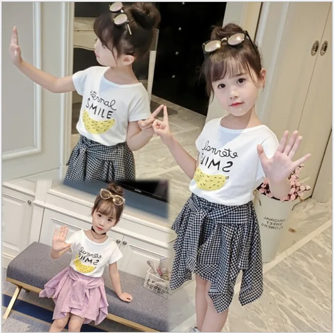 Летняя одежда для девочек 2020 г. Футболка с короткими рукавами и рисунком банана +