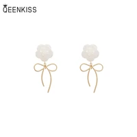 qeenkiss eg7229 fine jewelry wholesale woman birthday wedding gift white flower bow 925 sterling silver needle stud earrings