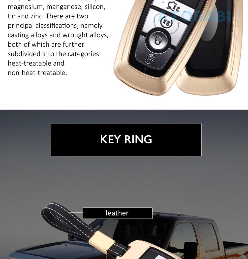 Aluminum Alloy Car Key Case For Ford Mendeo Fusion Edge Expedition F-150 F-250 F-350 Smart Keyless Remote Fob Cover Keychain Bag