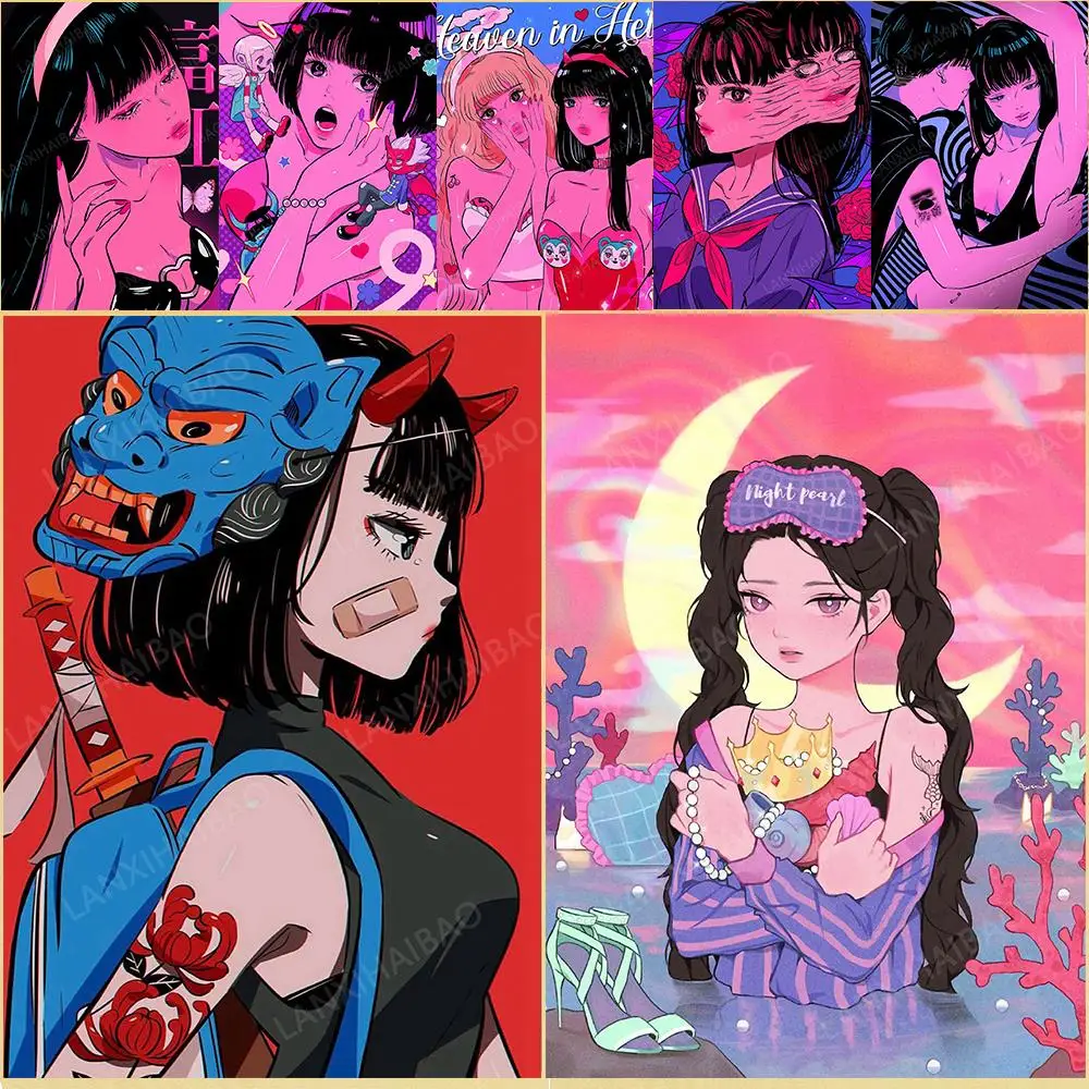 

Красивая мультяшная иллюстрация, Постер в стиле ретро для дома, спальни, кабинета, двери, бара, кафе, искусство, детский подарок, украшение, н...