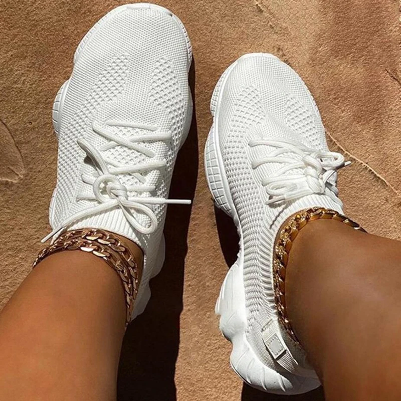Women's Plus Size Air Mesh Sneakers Socks Shoes Summer Breathable Lace-up Platform Round Toe Casual Fashion Lace Women's Shoes