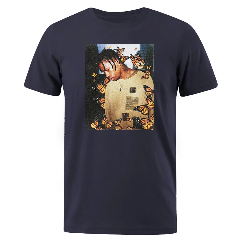 Модные мужские футболки Летние принтом Трэвиса Скотта бабочка Harajuku футболка