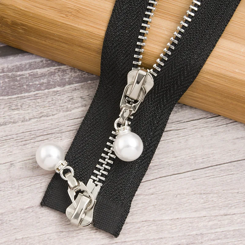 blacksilver120cm 1 шт. 85 см 120 см 5# жемчужная металлическая молния экологически чистое открытое пальто куртки застежки-молнии для шитья одежды молнии DIY ремесло KY969 - Цвет: blacksilver120cm