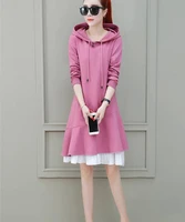 hooded shirt ins over the knee dress fishtail fake two pieces
