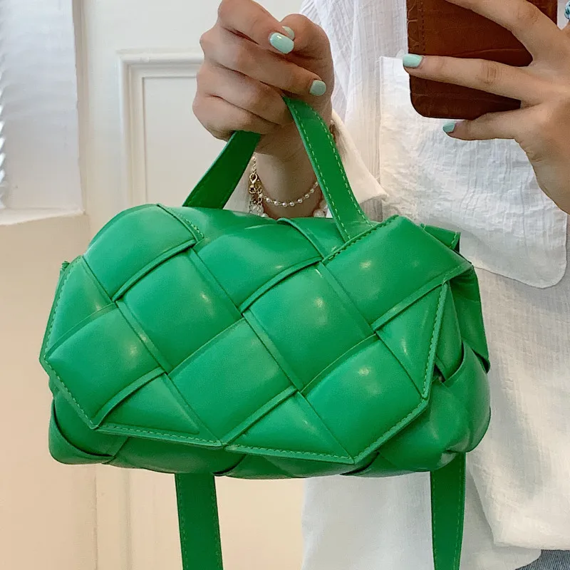 

Женская кожаная сумка-тоут, маленькая плетеная Сумка через плечо с клапаном, зеленая сумка-мессенджер