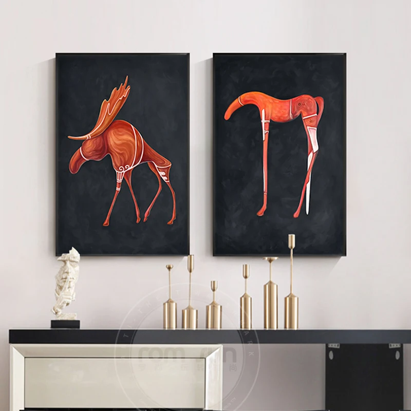 Абстрактная картина странного животного на холсте модная оранжевая стена