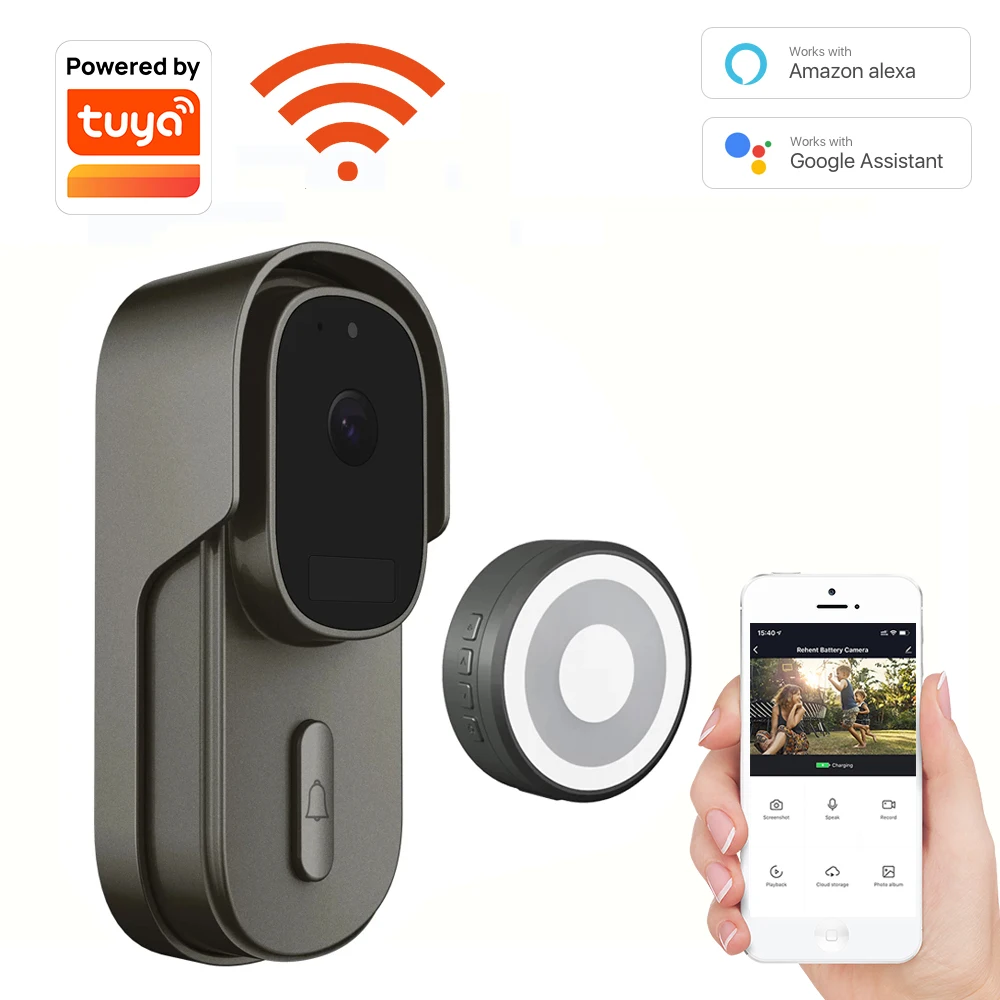 Tuya WiFi Video Doorbell HD 1080P Camera,Work with Alexa, Google Home,Waterproof Doorbell with Motion Detection Smart Life App