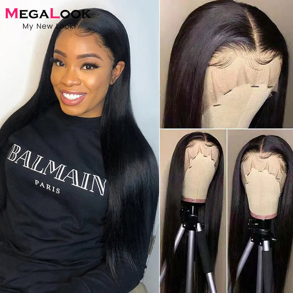 180 Density Straight Lace Front Wig Transparent Human Hair Lace Frontal Wigs T Part Brazilian Hair Wig 30 Inch Lace Front Wig