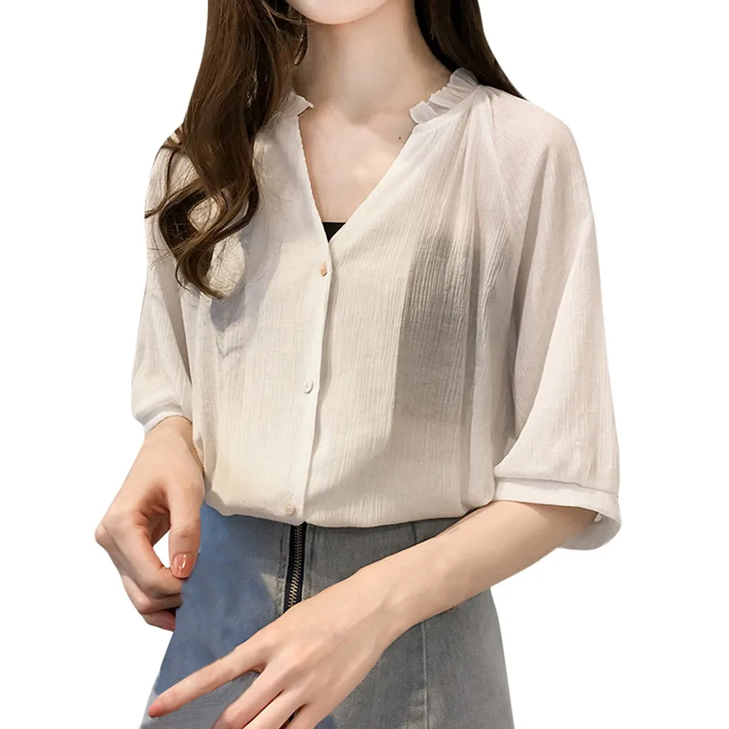 Летняя модная футболка femme shein элегантная женская половина рукава v-образные