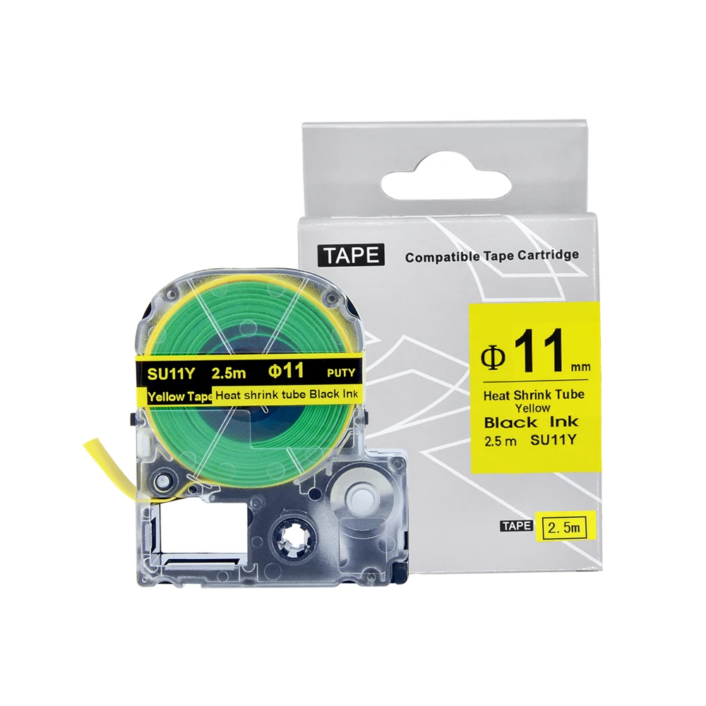 Термоусадочная трубчатая лента SU11Y 11 мм черная на желтом для этикеток