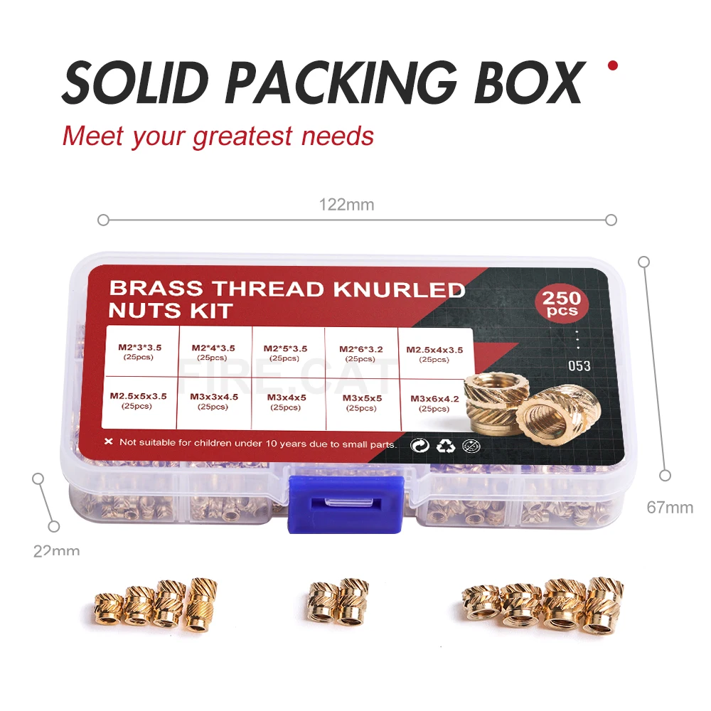 M2 M2.5 M3 Female Brass Thread Knurled Nuts Assortment Kit 250 500 Pcs Threaded Insert Embedment Nut for 3D Printing Injection |