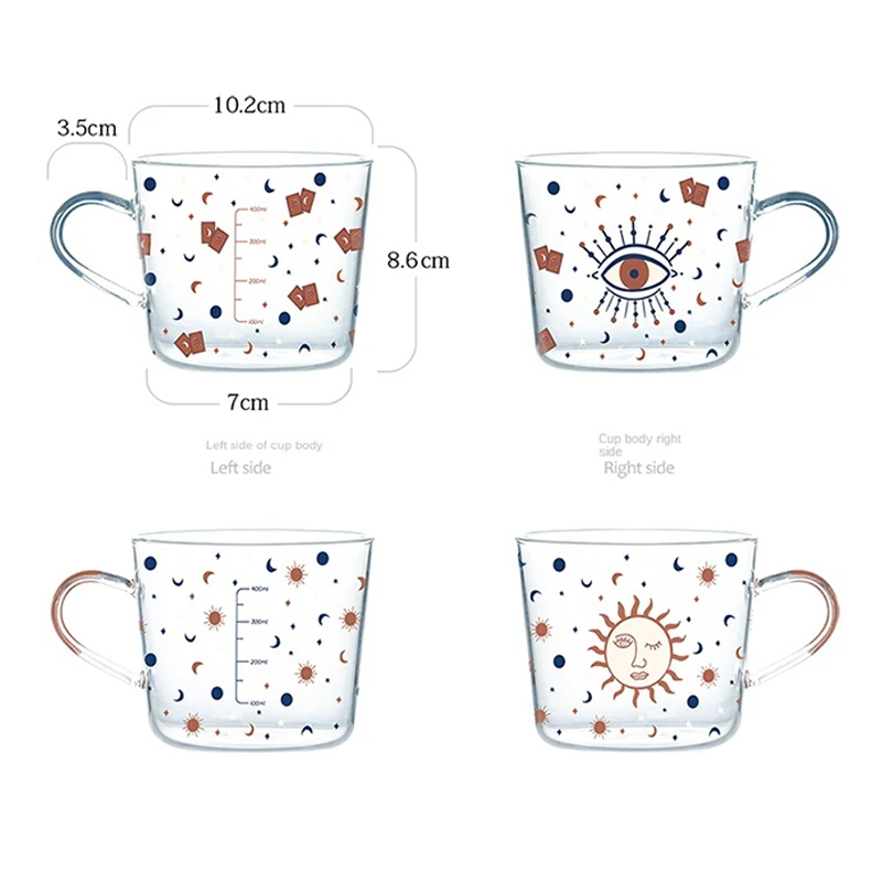 

Walfos 500ml Creative Scale Glass Mug Breakfast Mlik Coffe Cup Household Couple Water Cup Sun Eye Pattern Drinkware