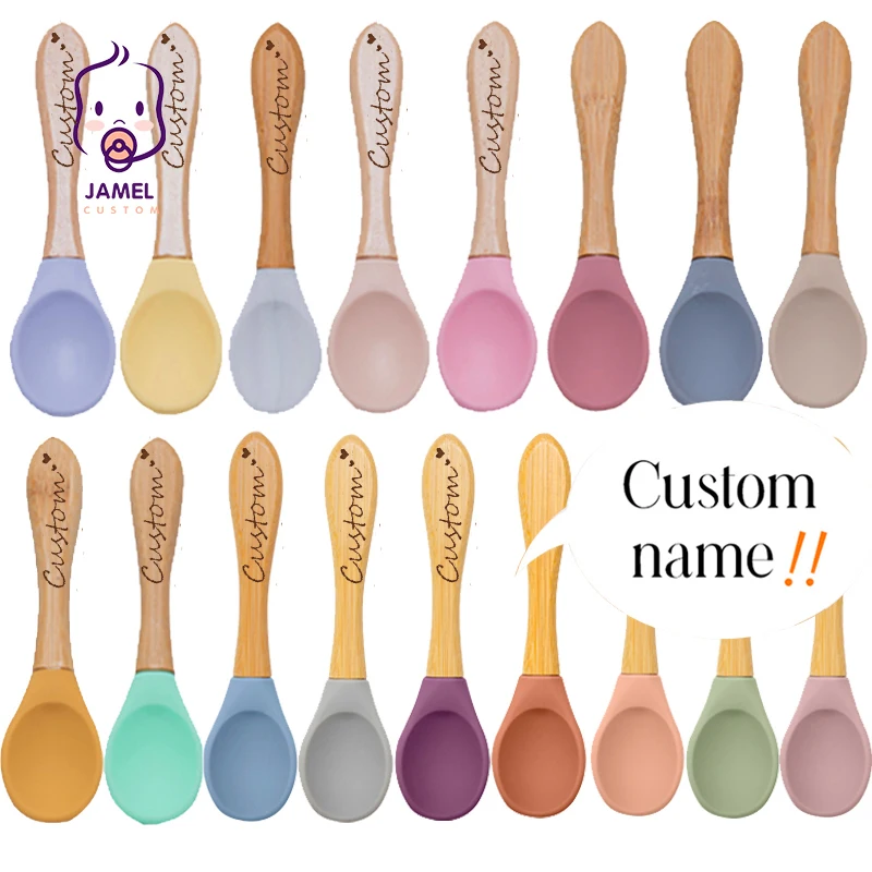 

Baby Wooden Custom DIY Spoon Silicone Wooden Baby Feeding Spoon Organic Soft Tip Spoon BPA Free Food Grade Material Handle