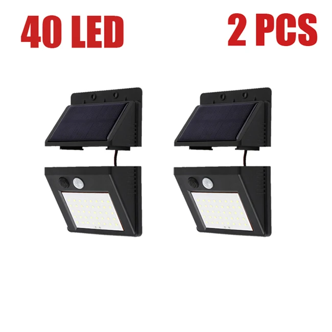 40led-2pcs 64 светодиода Открытый Сплит солнечный светильник Лампа PIR датчик движения 3 режима Водонепроницаемый отдельный сад уличный ночник Настенный светильник - Испускаемый цвет: 40led-2pcs