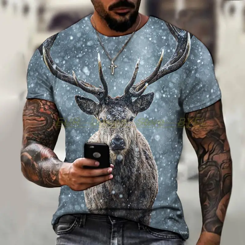 

2022 Summer New Year Men's And Women's New Year Christmas T-shirt Christmas Elk Snowflake 3D Printing T-shirt