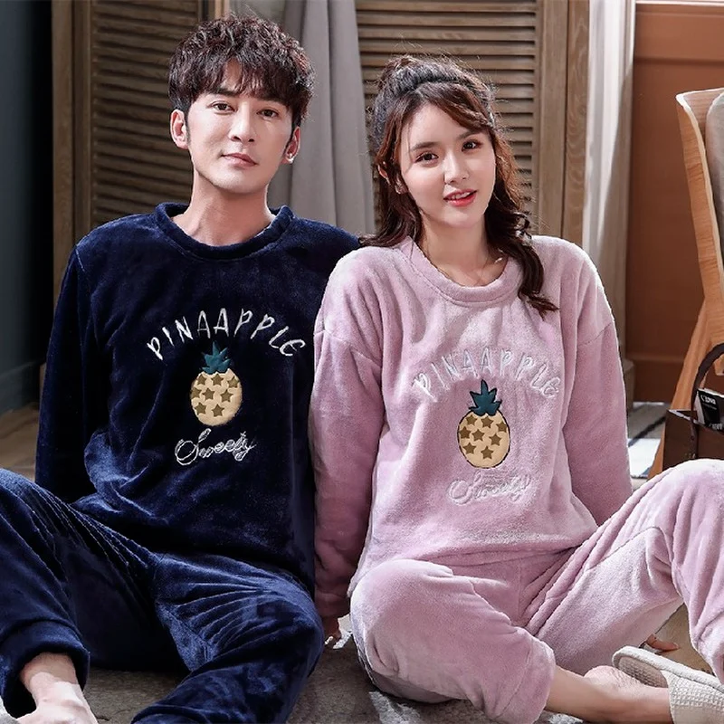 Autumn Winter Couple Pajamas Warm Flannel Man Pajamas Sets Sleepwear Family Pijama Lover Night Men & Women Casual Women Pyjamas