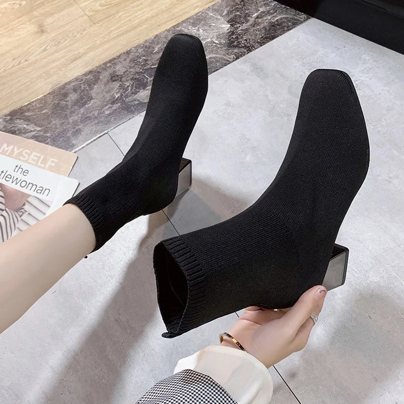 

Shoes women's autumn and winter 2021 new tide shoes thick heel high heel Martin boots knitted elastic socks boots