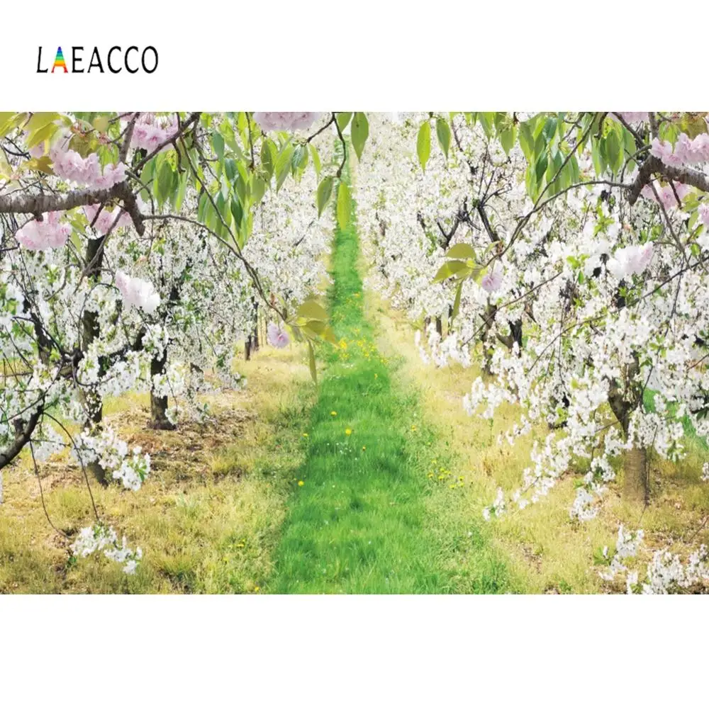 Фоны Laeacco для портретной фотосъемки с изображением поля белых цветов деревьев
