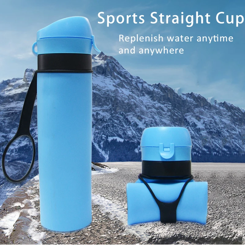

600ml Creative Sports Straight Cup Portable Folding Kettle Bicycle Riding Camping Kettle Silicone Outdoor Folding Bottle