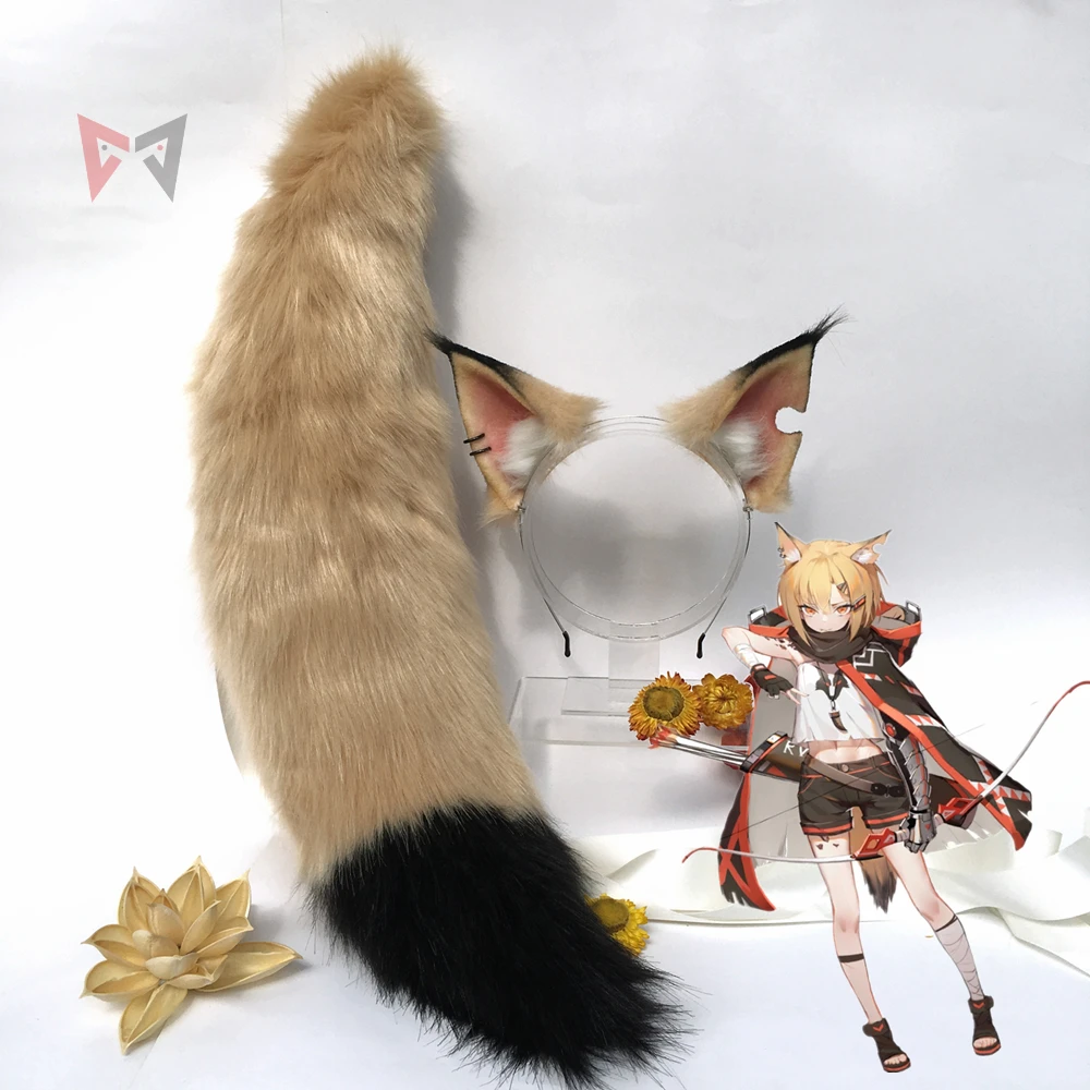 

MMGG Arknights Vermeil Cosplay Fox Ears Hairhoop Tail Set for Anime Game Costume Accessories Handmade Work